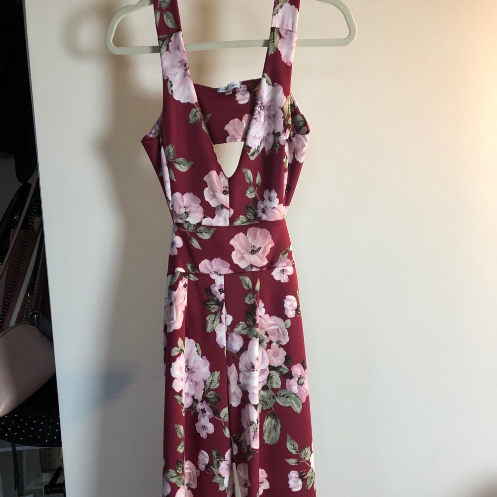Burgundy floral jumpsuit